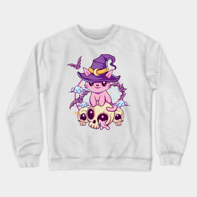 Skull Cat Kawaii Gothic Crewneck Sweatshirt by DionArts